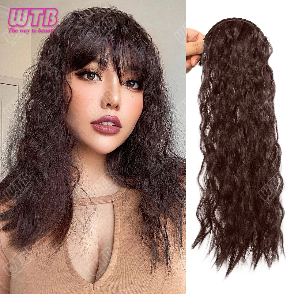 WTB Hairband wig bangs wig female one natural curly hair covered white hair on the top of the head thin bangs wig piece