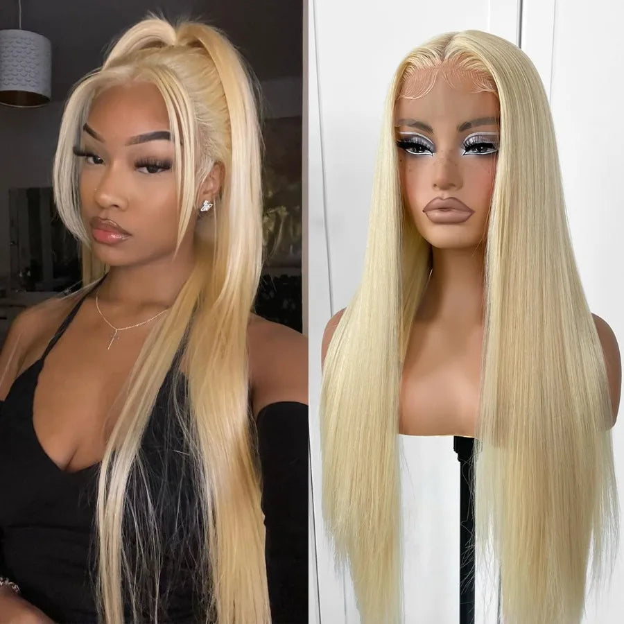 613 Wigs Long Straight Lace Front Wigs for Women with Glueless Design White Synthetic Hair PrePlucked HD Lace Front Wig 32 Inch