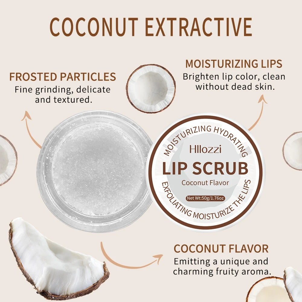 Hllozzi 50g lip scrub jojoba oil vitamin C hydrating moisturizing mild non-irritating watermelon, coconut, apple