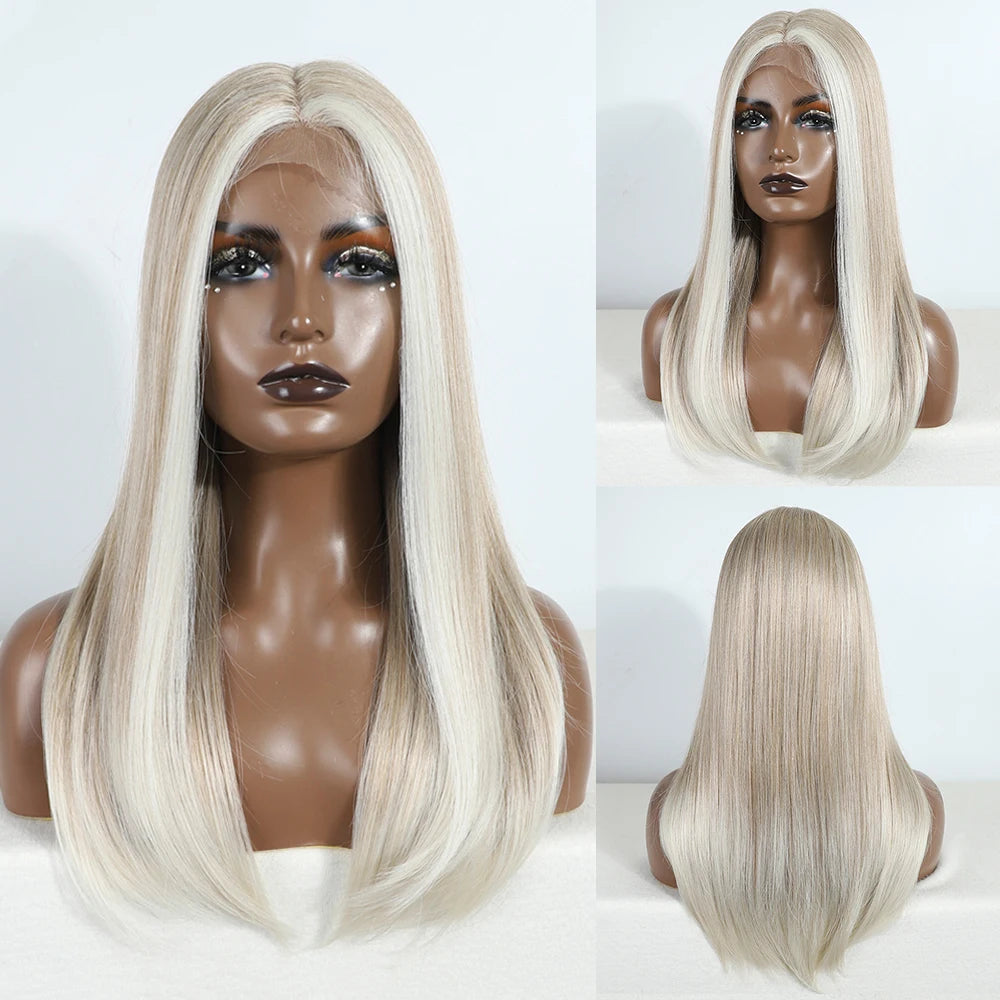 Synthetic Lace Front Wigs 22" Brown Blonde Black Color Hair Natural Bob Wig For Women Lace Wig Heat Resistant Cosplay Wigs