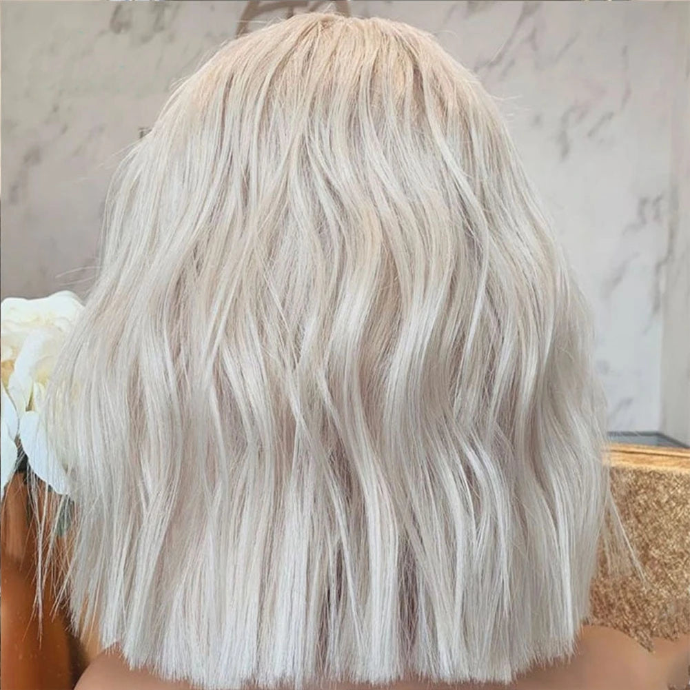 Charisma 60 Platinum Blonde Wig Synthetic Lace Front Wigs For Women Short Bob Style Wavy Hair Blond Frontal Wigs Cosplay