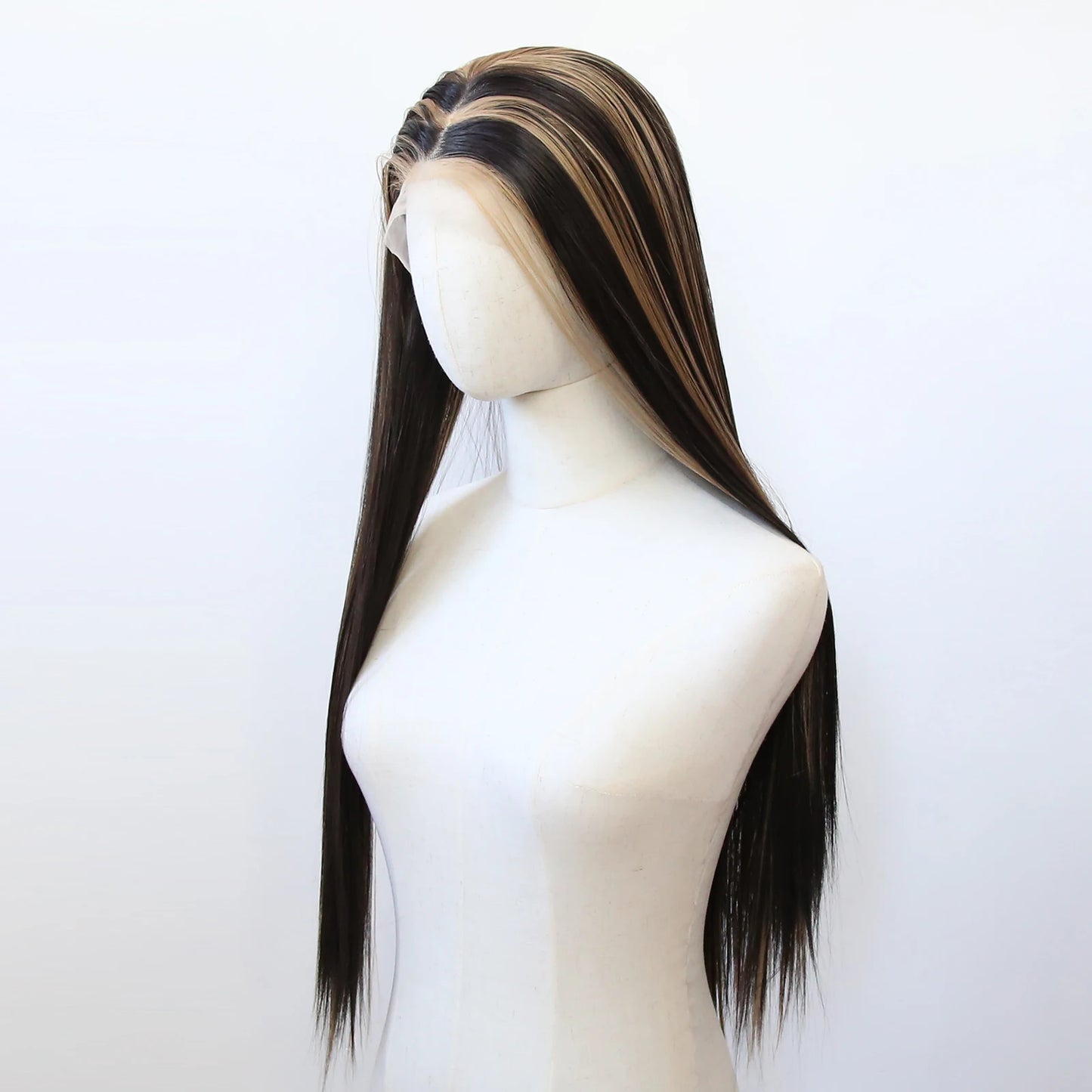 Balayage Wig Black Highlight #27 Middle Part Synthetic Lace Front Wigs for Black Women Pre Plucked Heat Resistant Fiber Hair