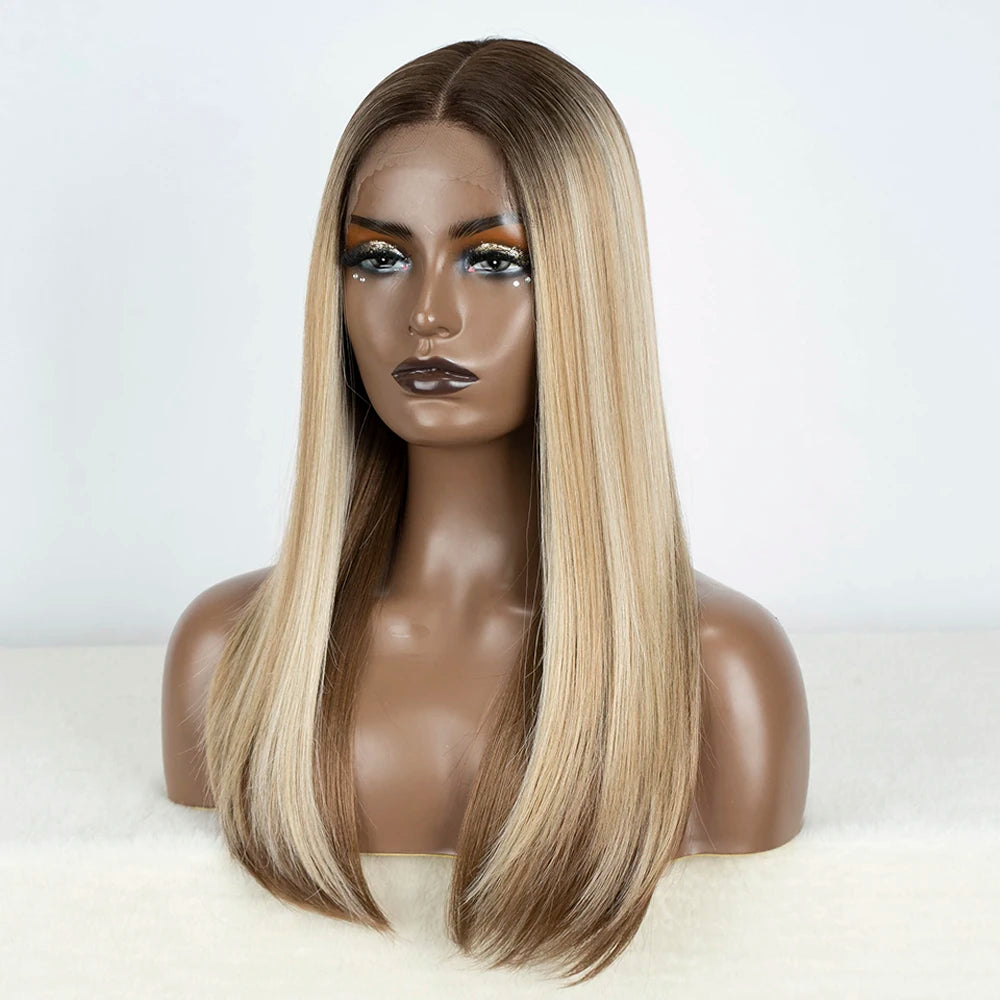 Synthetic Lace Front Wigs 22" Brown Blonde Black Color Hair Natural Bob Wig For Women Lace Wig Heat Resistant Cosplay Wigs
