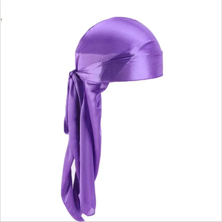 Men's Silky Turban Head Wrap Hat Wig For Men Women Satin Couple Biker Headwear Headband Hair Accessories Extra Long Tail