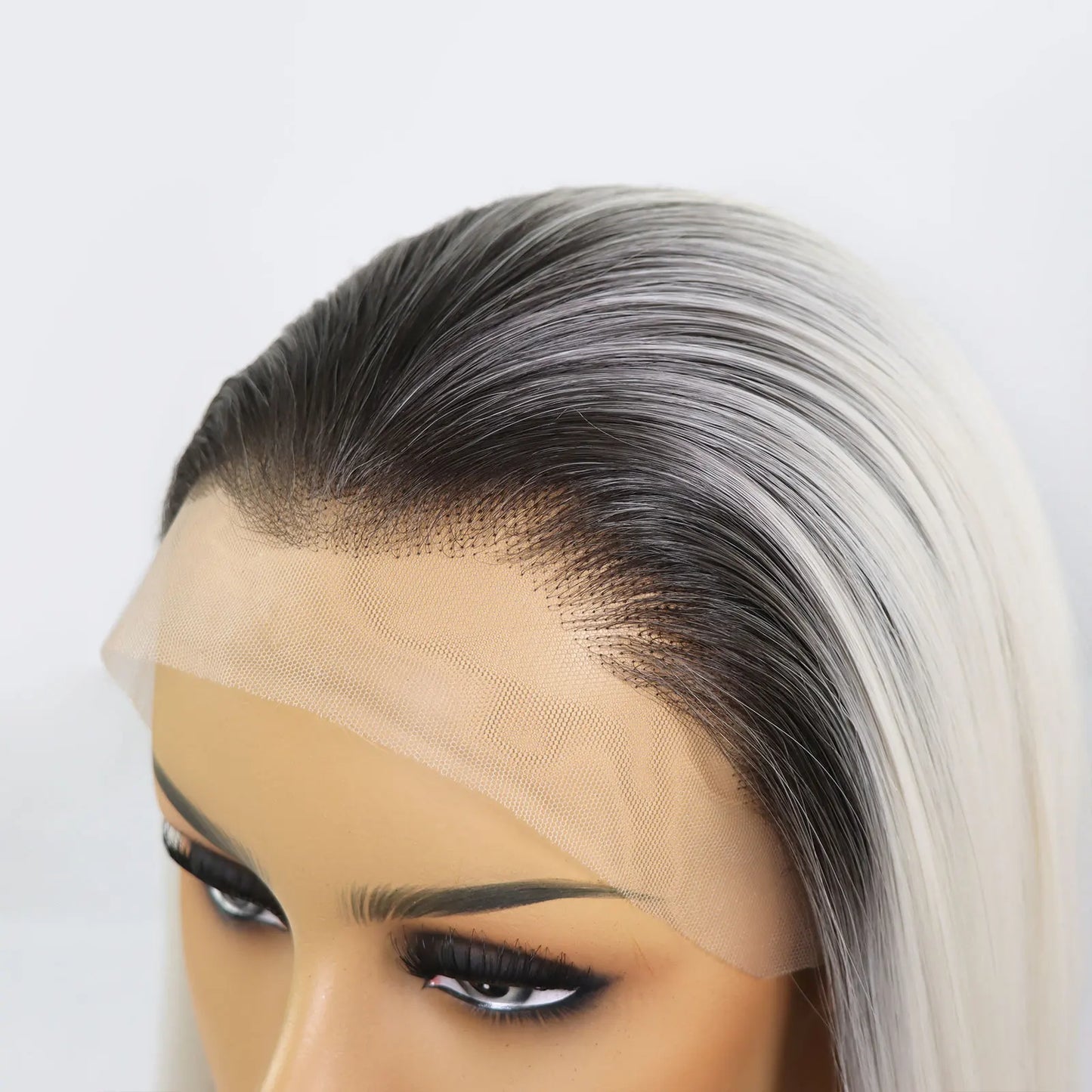 Ombre White Blonde Colored Wig Synthetic 13x3 Lace Front Wigs for Women Dark Root Long Straight Hair Lace Frontal Wig