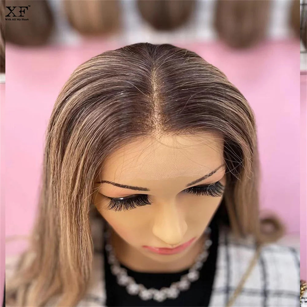 Highlights Light Blonde Wig Swiss lace Front Wig high quality Synthetic hair HD lace wigs Kosher Wigfor White Women Natural Look