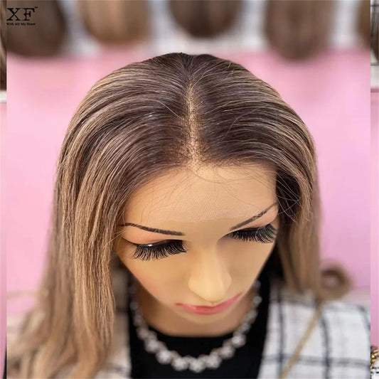 Highlights Light Blonde Wig Swiss lace Front Wig high quality Synthetic hair HD lace wigs Kosher Wigfor White Women Natural Look