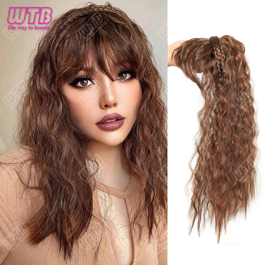 WTB Hairband wig bangs wig female one natural curly hair covered white hair on the top of the head thin bangs wig piece