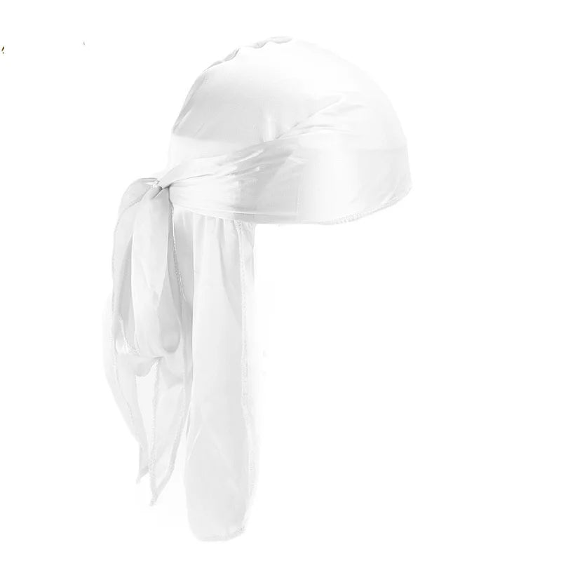 Men's Silky Turban Head Wrap Hat Wig For Men Women Satin Couple Biker Headwear Headband Hair Accessories Extra Long Tail