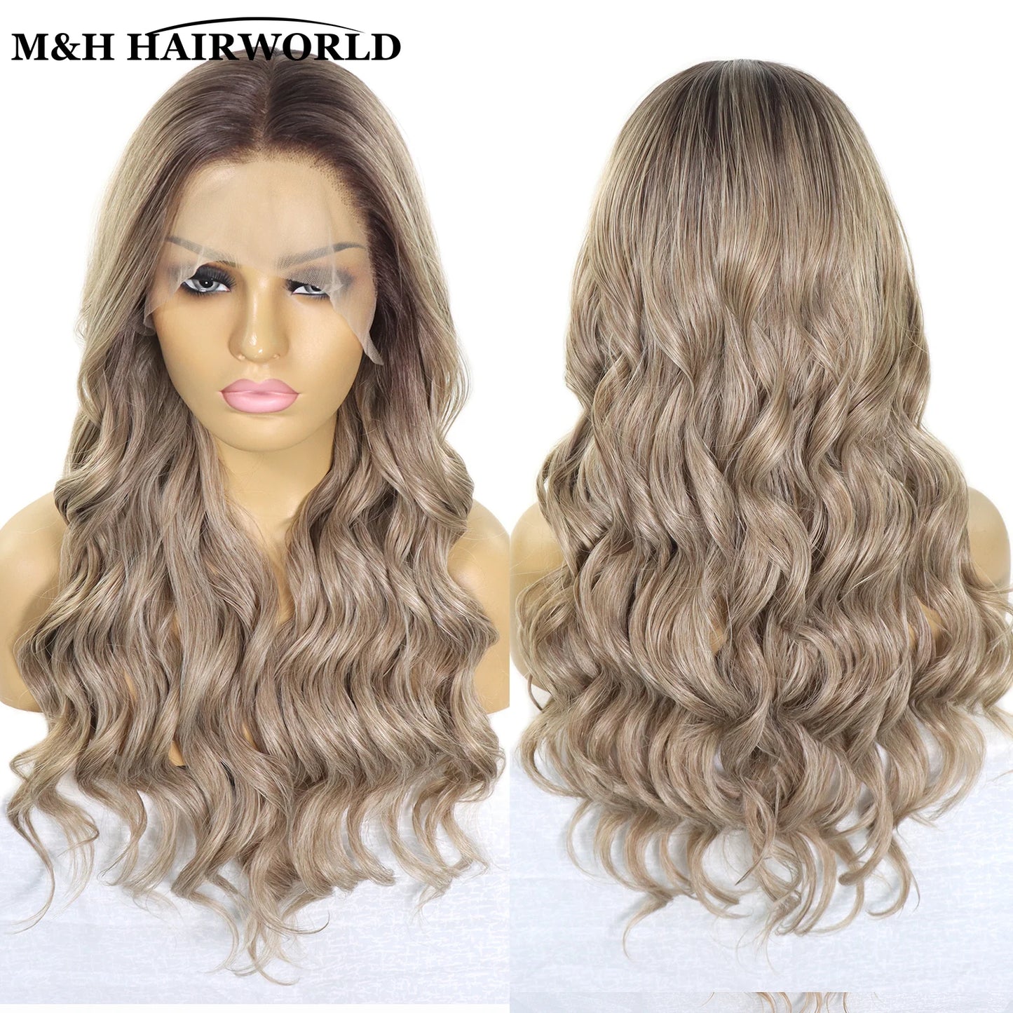 Natural Wavy Wigs 13x3 Synthetic Lace Front Wigs for Black Women Long Body Wave Lace Frontal Wigs