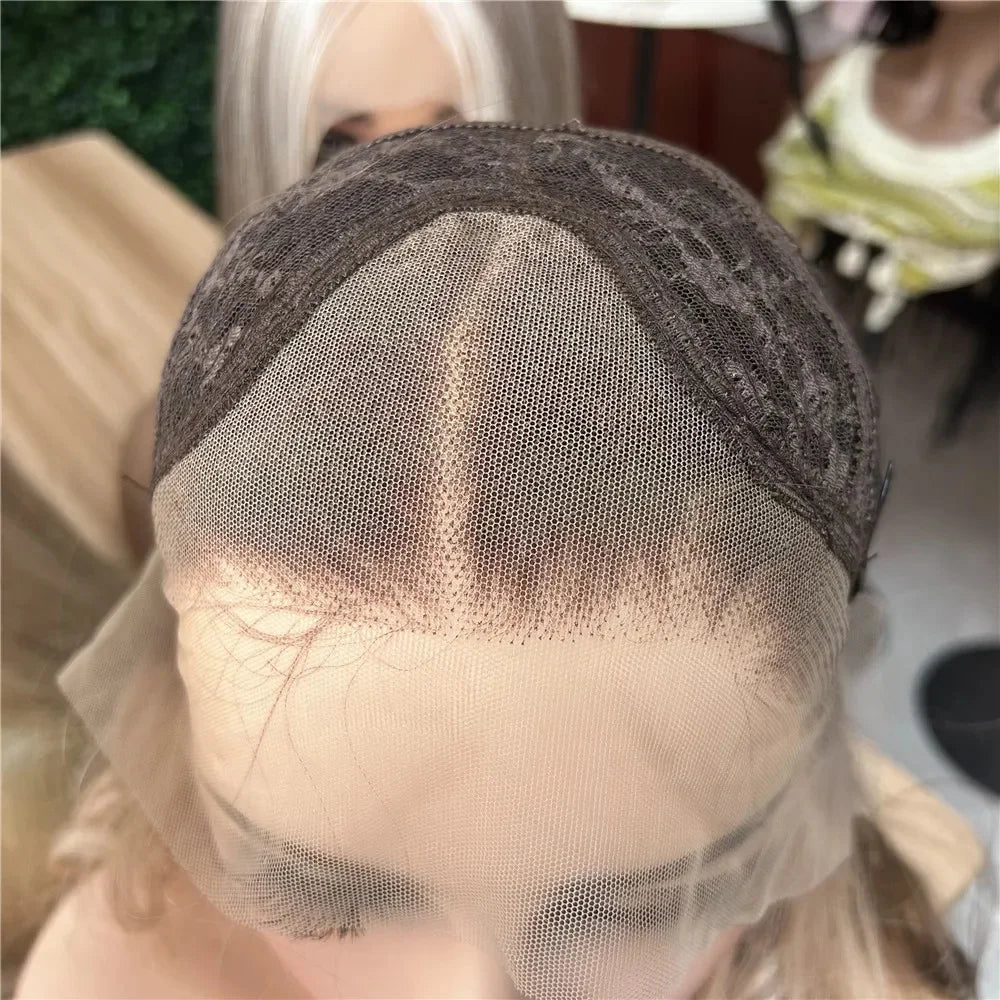 Highlights Light Blonde Wig Swiss lace Front Wig high quality Synthetic hair HD lace wigs Kosher Wigfor White Women Natural Look