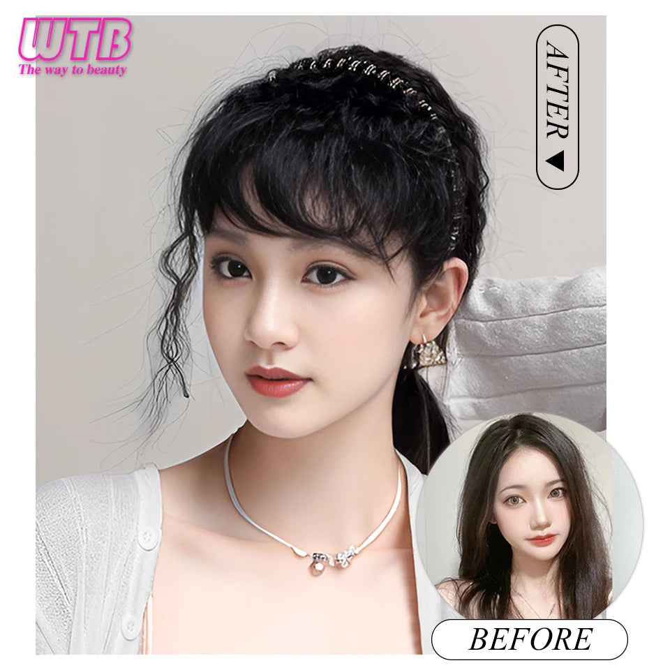 WTB Hairband wig bangs wig female one natural curly hair covered white hair on the top of the head thin bangs wig piece