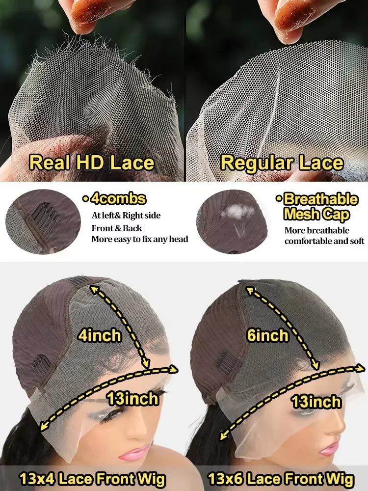 HD Transparent 13x6 Lace Frontal Wigs Brazilian Remy Human Hair Wig Curly Deep Wave Lace Front Preplucked Water Wave