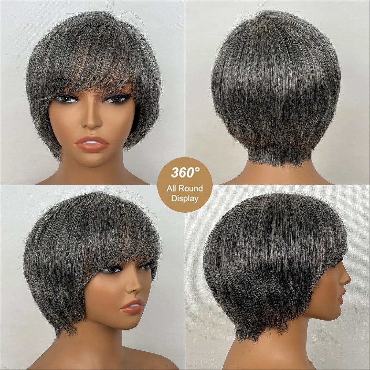 Salt and Pepper Grey Wig Human Hair Natural Grey-White Layered Short Pixie Cut Wig Human Hair for Women Wear and Go Glueless Wig
