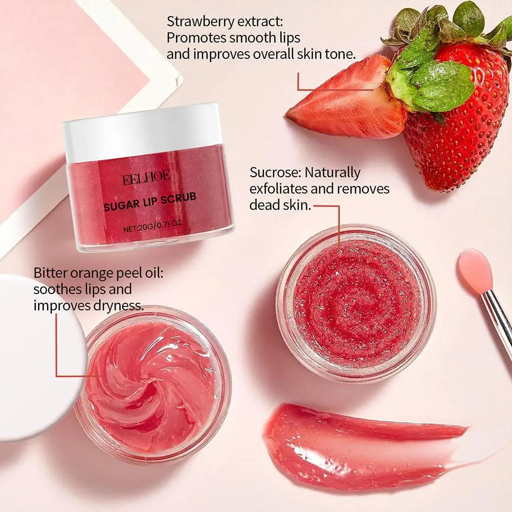 Strawberry Flavour Lip Scrub & Overnight Lip Mask Set Exfoliate, Soothe & Hydrate Lip Balm & Moisturizer Set Treatment Lip Care