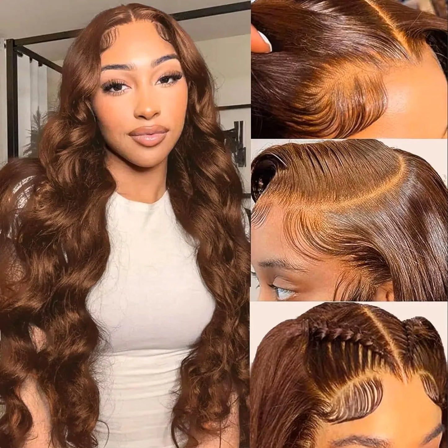 13x6 Chocolate Brown Body Wave Lace Front Wig Lace Frontal Wig 100% Human Hair Pre Plucked Colored 200 Density Wig