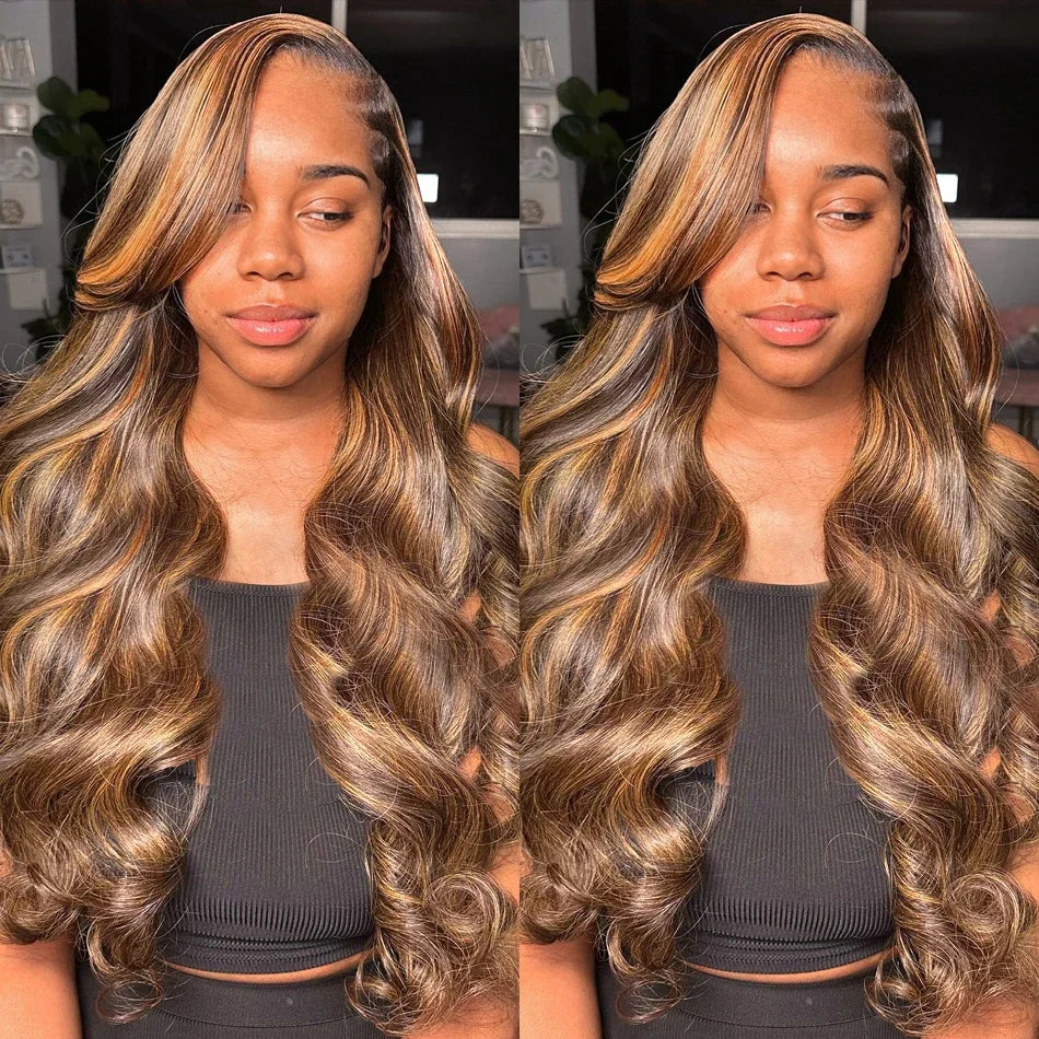 13x4 HD Lace Front Wig P4/27 Highlight Colored Body Wave Human Hair 13x6 Transparent Lace Frontal Wigs