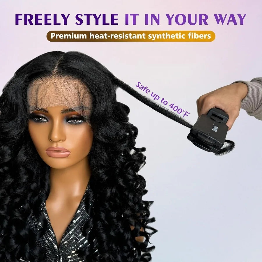 Felek Synthetic Ginger Curly Wig 13x6 Lace Front Wigs for Black and White Women Loose Wave HD Transparent Lace Frontal Wigs Pre