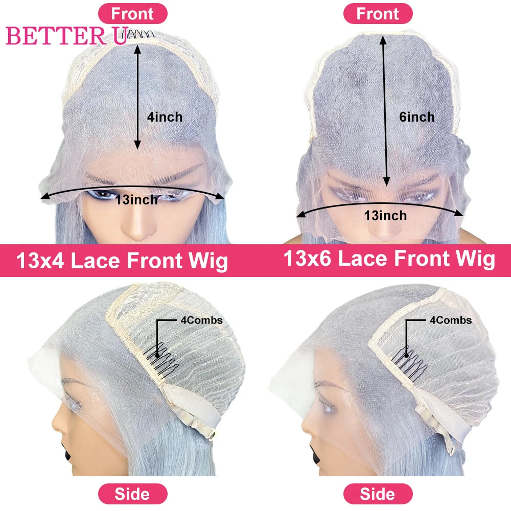 Ombre Blue Human Hair Wig Body Wave 13x4 13x6 Transparent Lace Front Wigs For Women Pre Plucked Colored Brazilian Remy Hair