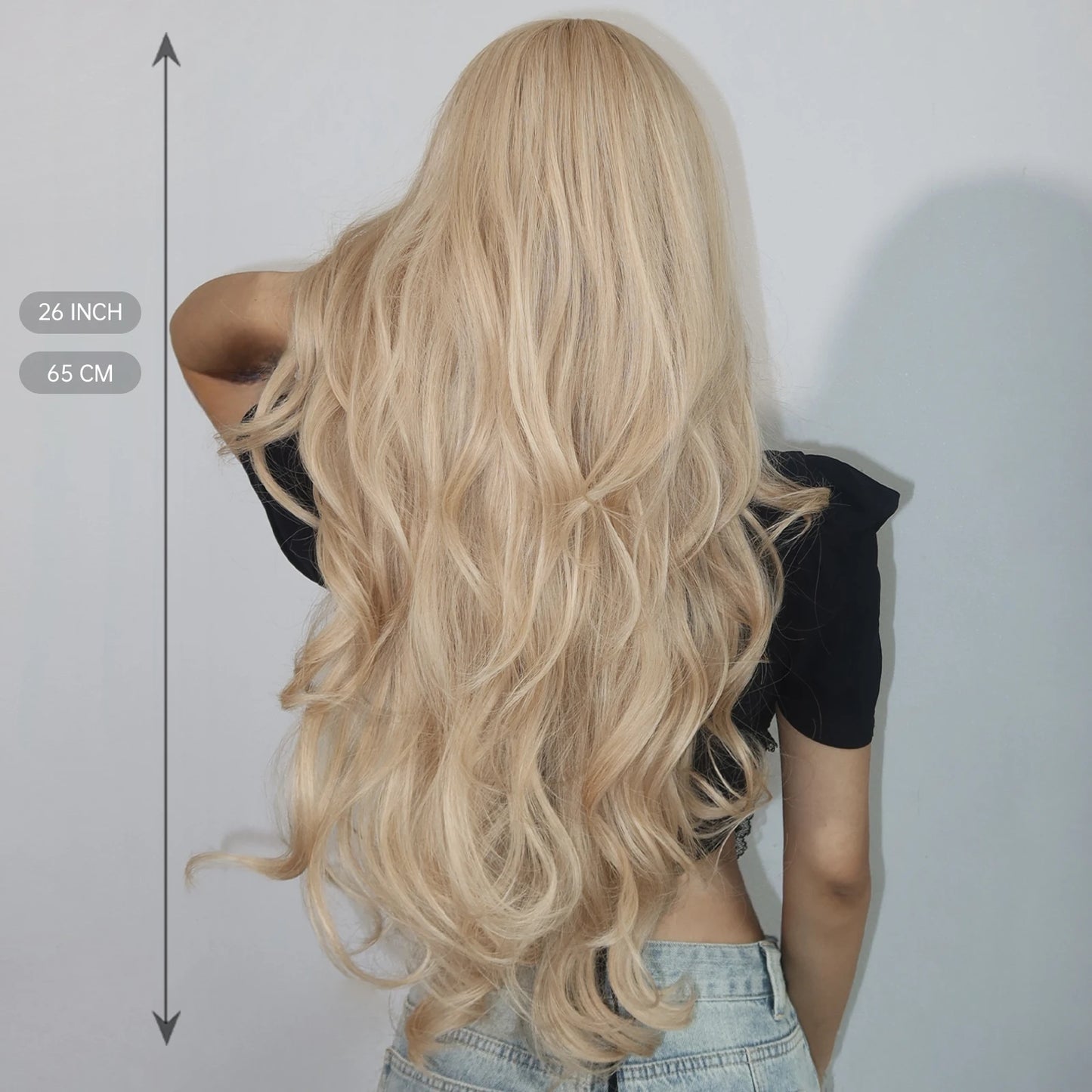 Long Body Wave Wigs Transparent Lace Frontal Synthetic Wig Middle Part Hair Light Golden Wig for White Women Dairly Party