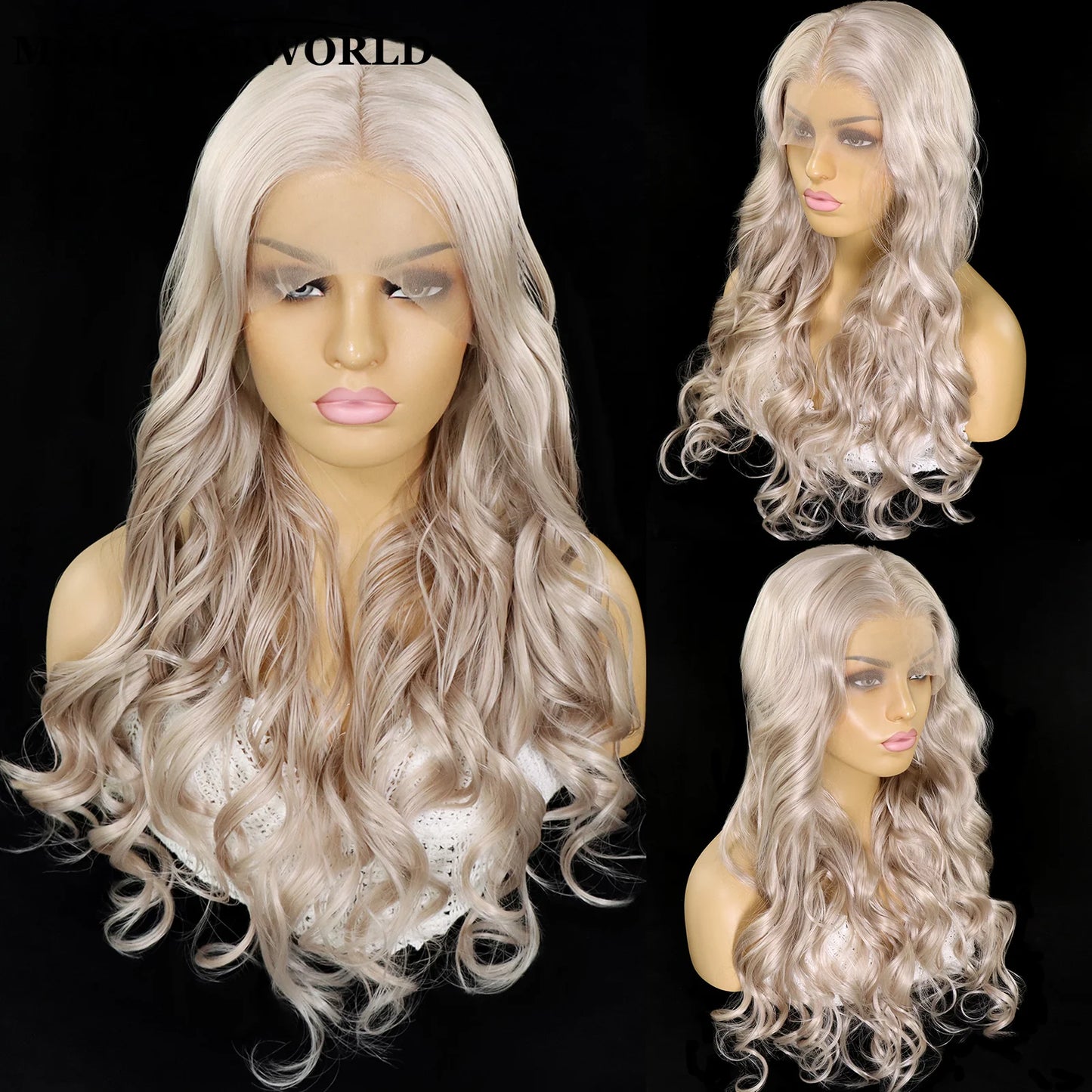 Natural Wavy Wigs 13x3 Synthetic Lace Front Wigs for Black Women Long Body Wave Lace Frontal Wigs