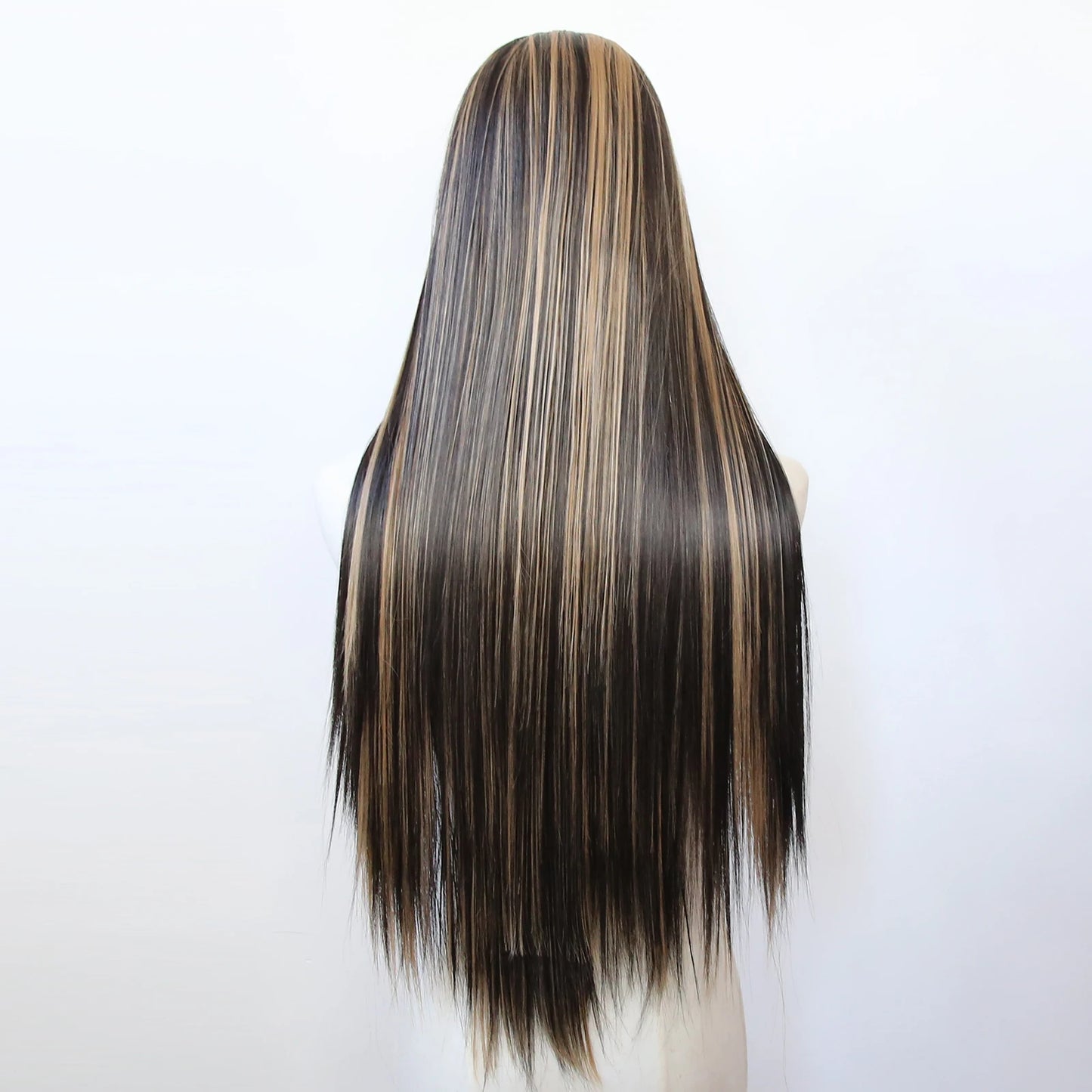 Balayage Wig Black Highlight #27 Middle Part Synthetic Lace Front Wigs for Black Women Pre Plucked Heat Resistant Fiber Hair