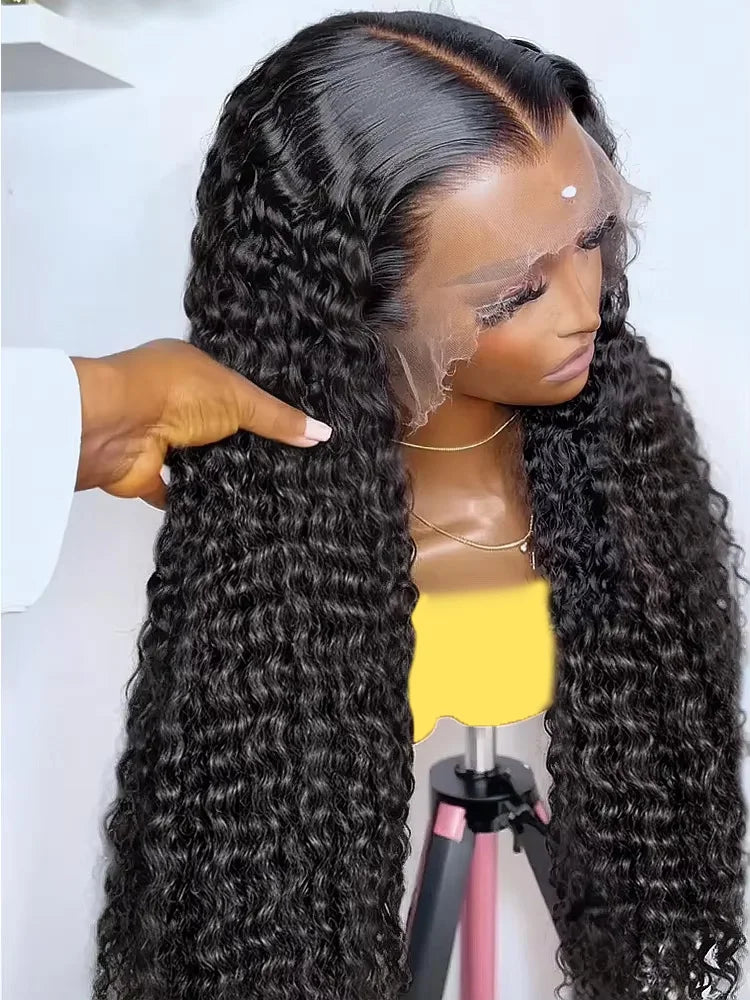 HD Transparent 13x6 Lace Frontal Wigs Brazilian Remy Human Hair Wig Curly Deep Wave Lace Front Preplucked Water Wave