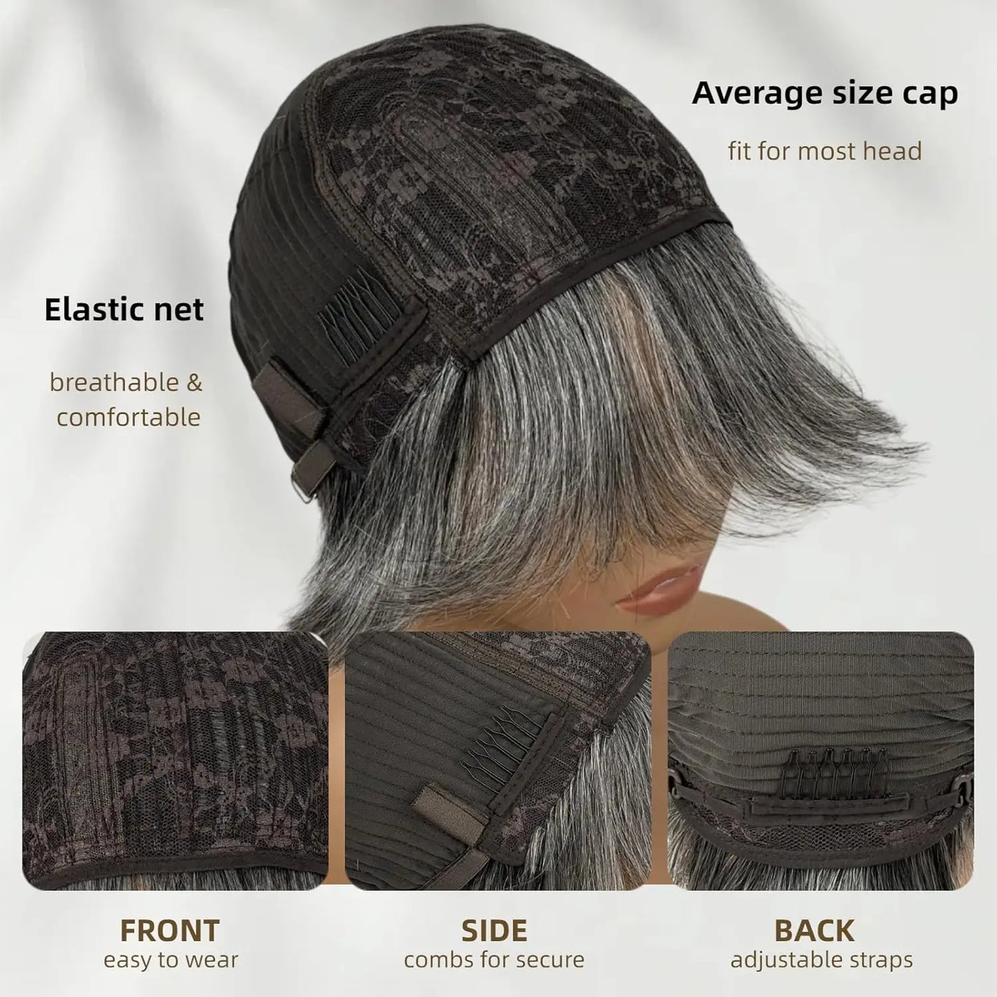 Salt and Pepper Grey Wig Human Hair Natural Grey-White Layered Short Pixie Cut Wig Human Hair for Women Wear and Go Glueless Wig