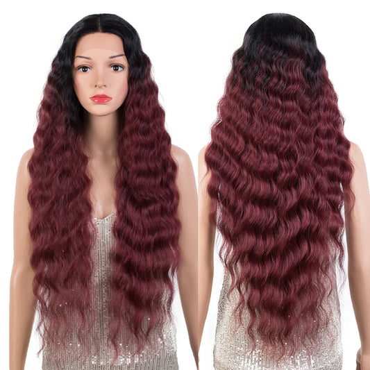 Synthetic Lace Front Wig Baby Hair Wig Long Wavy 30 " Hair Lace Wig For Women Lace Front Wig Ombre Red  Wig Cosplay Wig