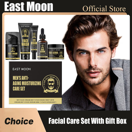 East Moon Men Facial Firming Set with Gift Box Hydrate Lifting Smooth Oil Control Moisturizing Serum Face Skin Care Cream Series
