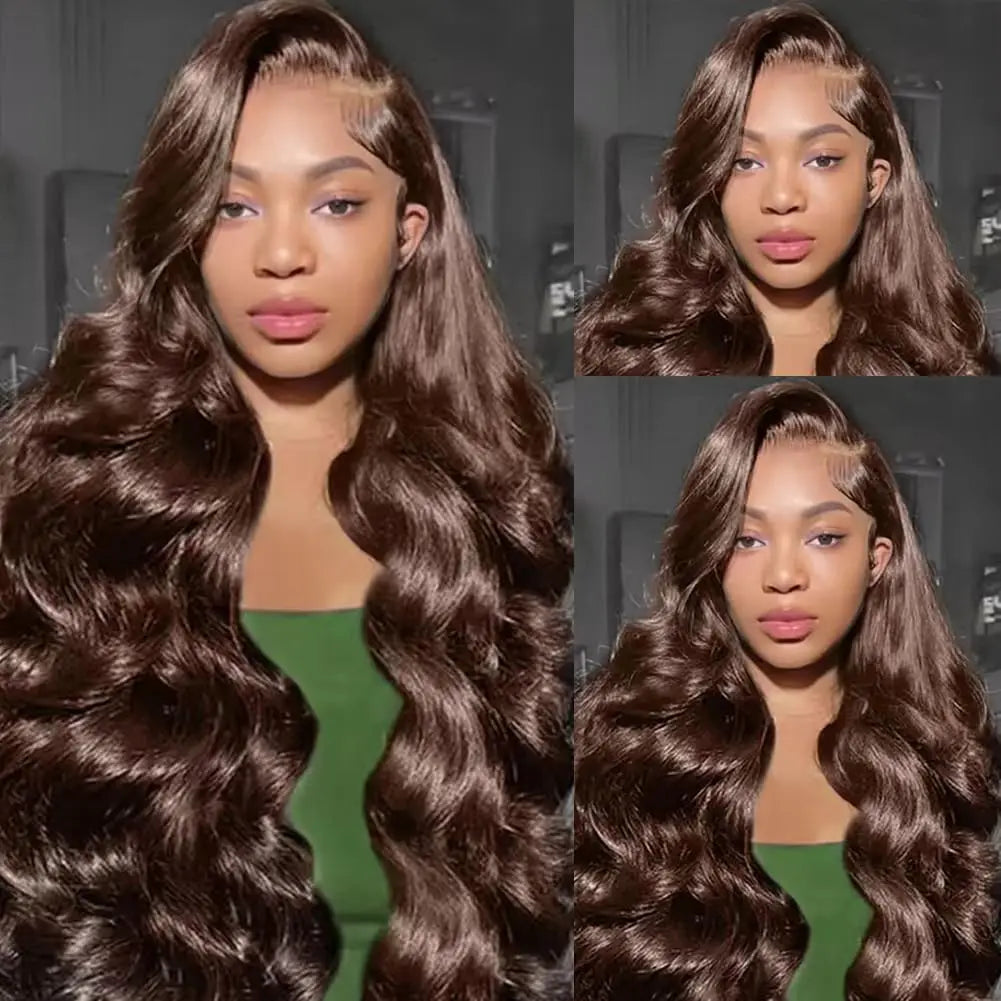 13x6 Chocolate Brown Body Wave Lace Front Wig Lace Frontal Wig 100% Human Hair Pre Plucked Colored 200 Density Wig
