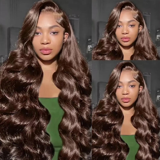 13x6 Chocolate Brown Body Wave Lace Front Wig Lace Frontal Wig 100% Human Hair Pre Plucked Colored 200 Density Wig