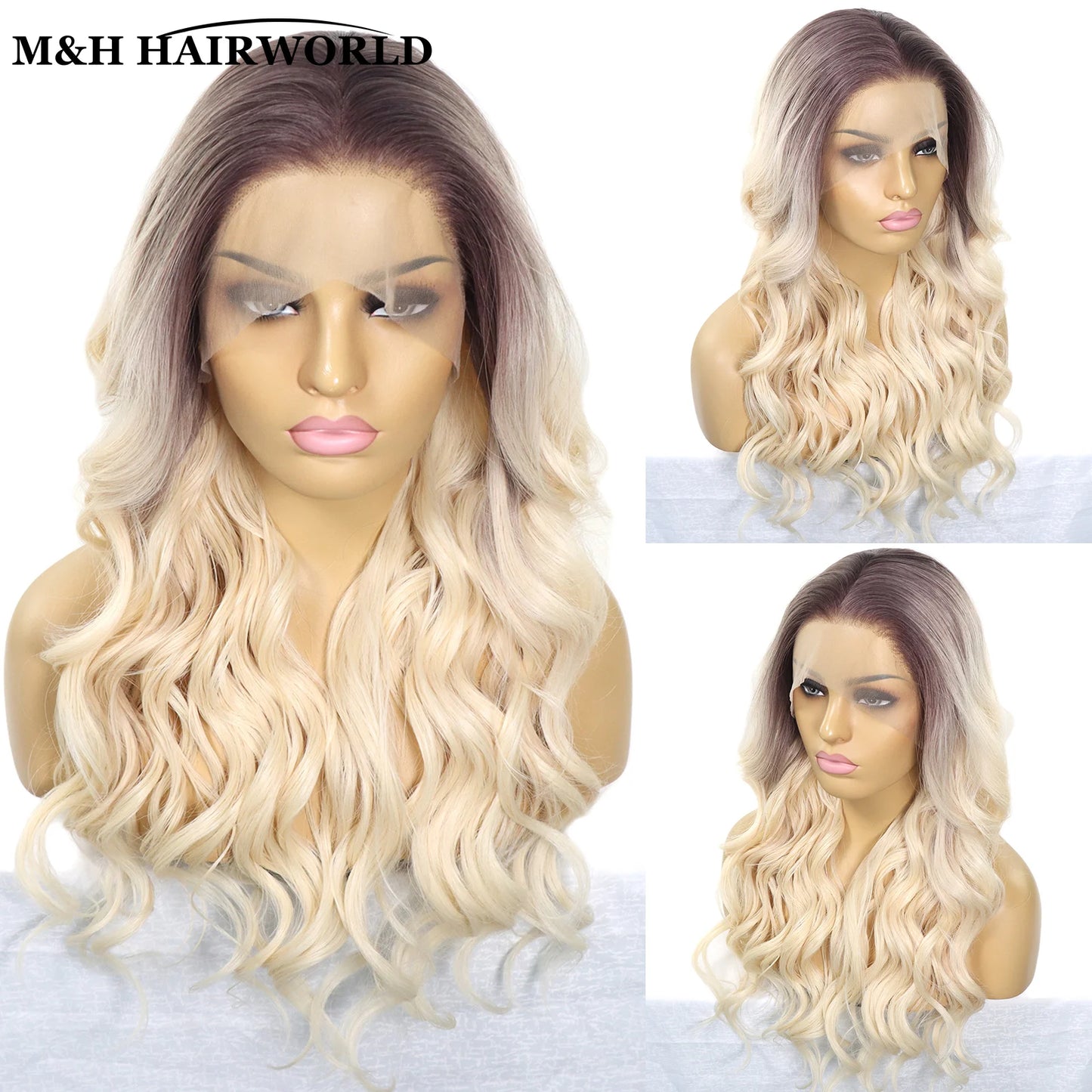 Natural Wavy Wigs 13x3 Synthetic Lace Front Wigs for Black Women Long Body Wave Lace Frontal Wigs
