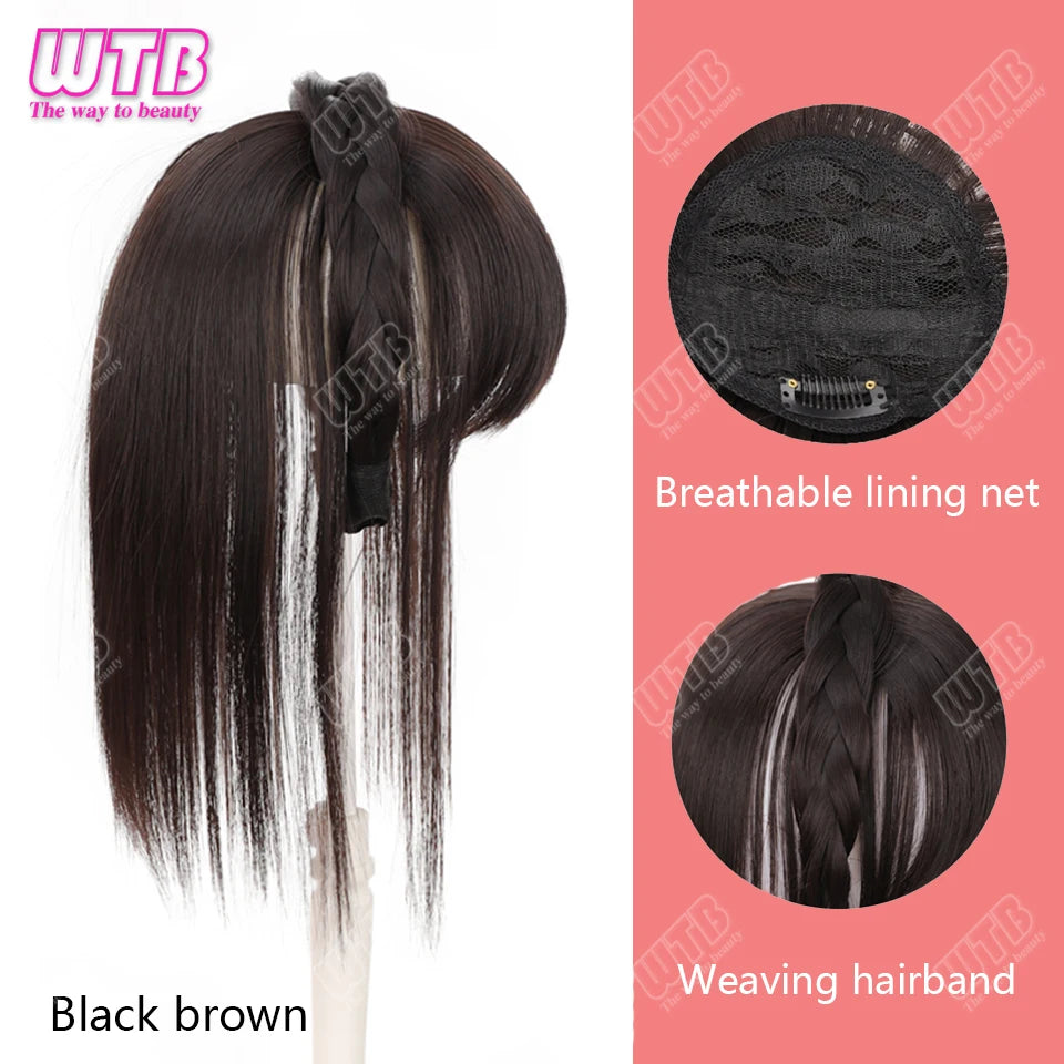 WTB Hairband wig bangs wig female one natural curly hair covered white hair on the top of the head thin bangs wig piece