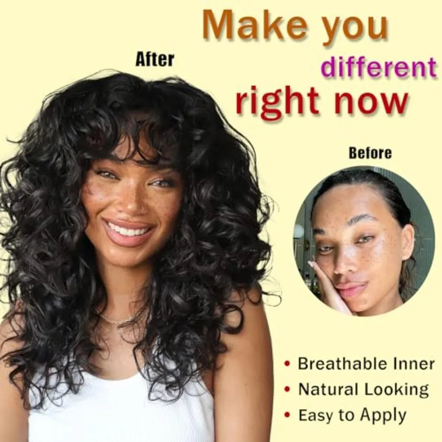 20 Inch Long Big Curly Afro Wig with Bangs Ombre Brown Synthetic Hair Replacement Wig Perfect for Cos