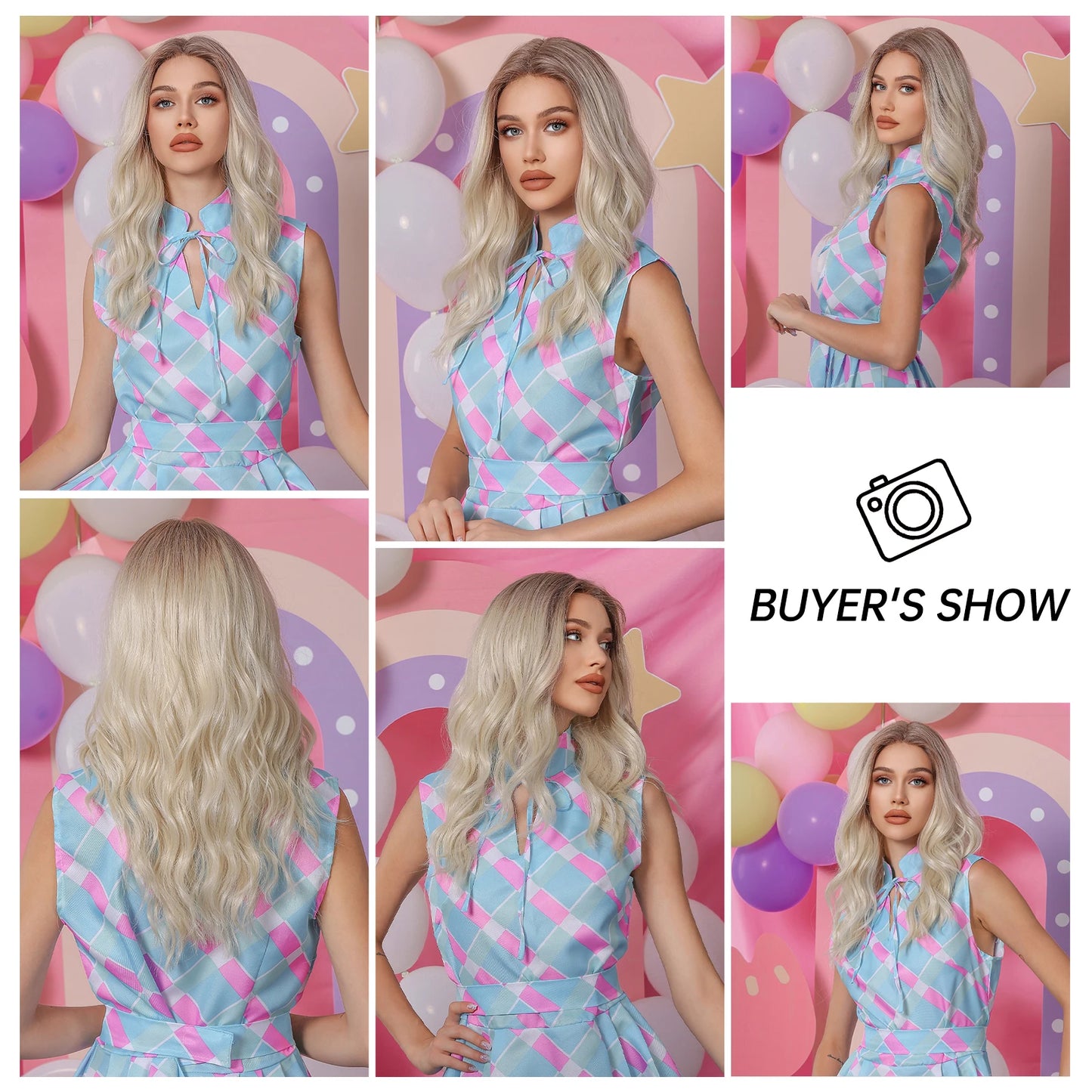 CharmSource 13x6 Lace Synthetic Wig Long Wavy Light Blonde Wigs with Dark Root Women Daily Party Cosplay Wedding High Density