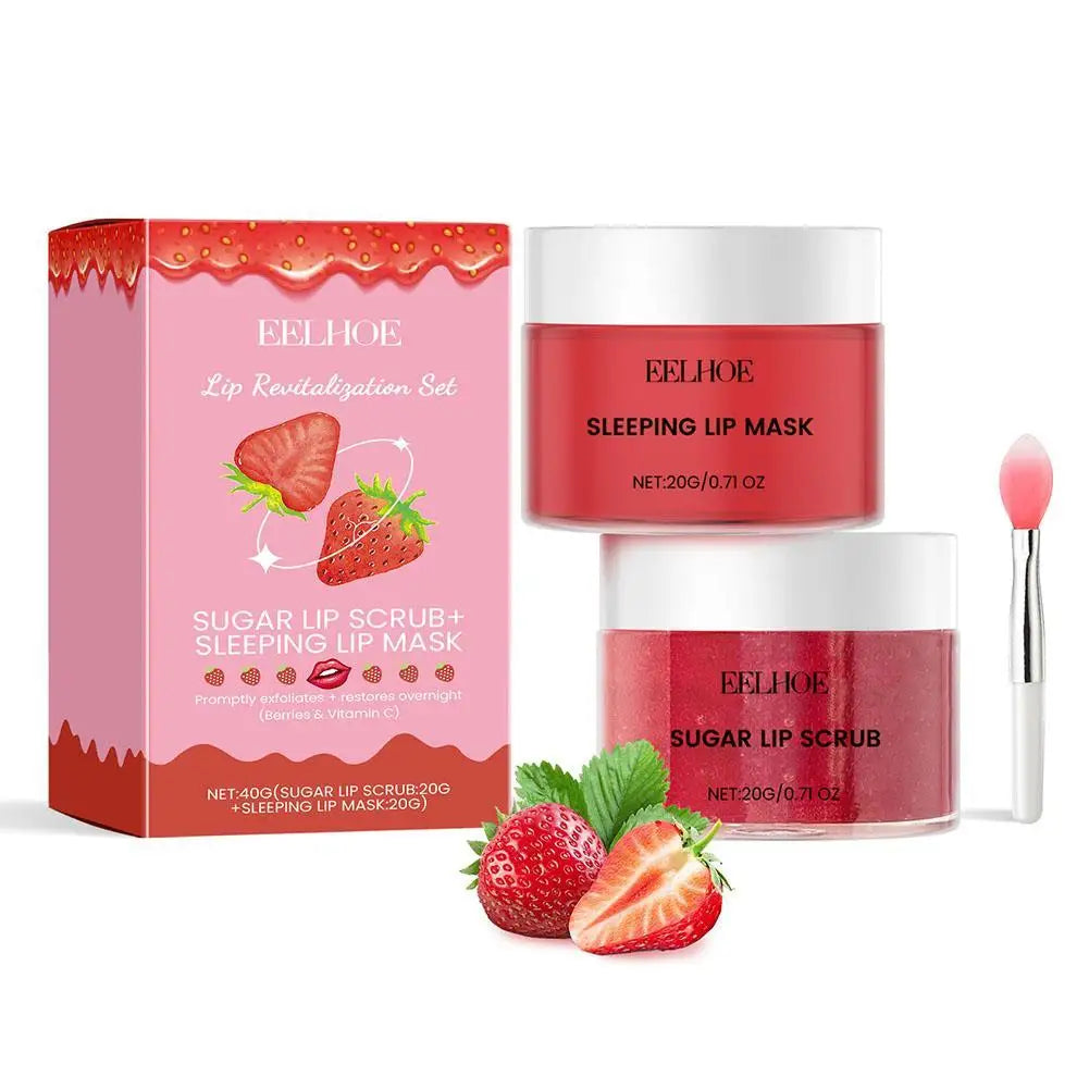 Strawberry Flavour Lip Scrub & Overnight Lip Mask Set Exfoliate, Soothe & Hydrate Lip Balm & Moisturizer Set Treatment Lip Care
