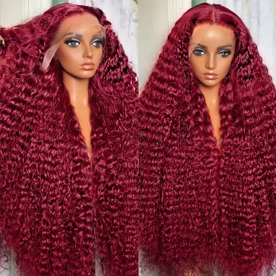 Brazilian 13x6 Hd Lace Frontal Wigs Deep Wave Burgundy Human Hair 99j Colored Red Wig For Women Brazilian Water Wave Curly Wigs