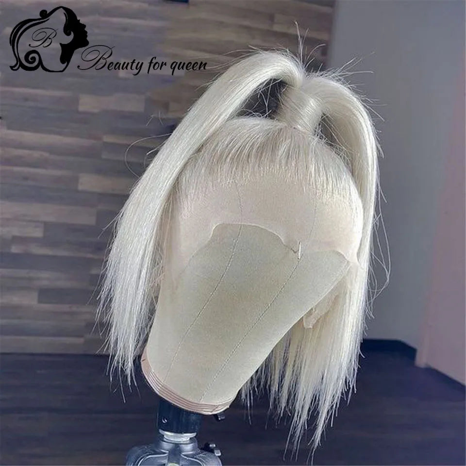 Colored 100% Human Hair Wig High Quality Transparent 13x4 Lace Frontal Wigs White Straight Short Bob 180% Density For Women