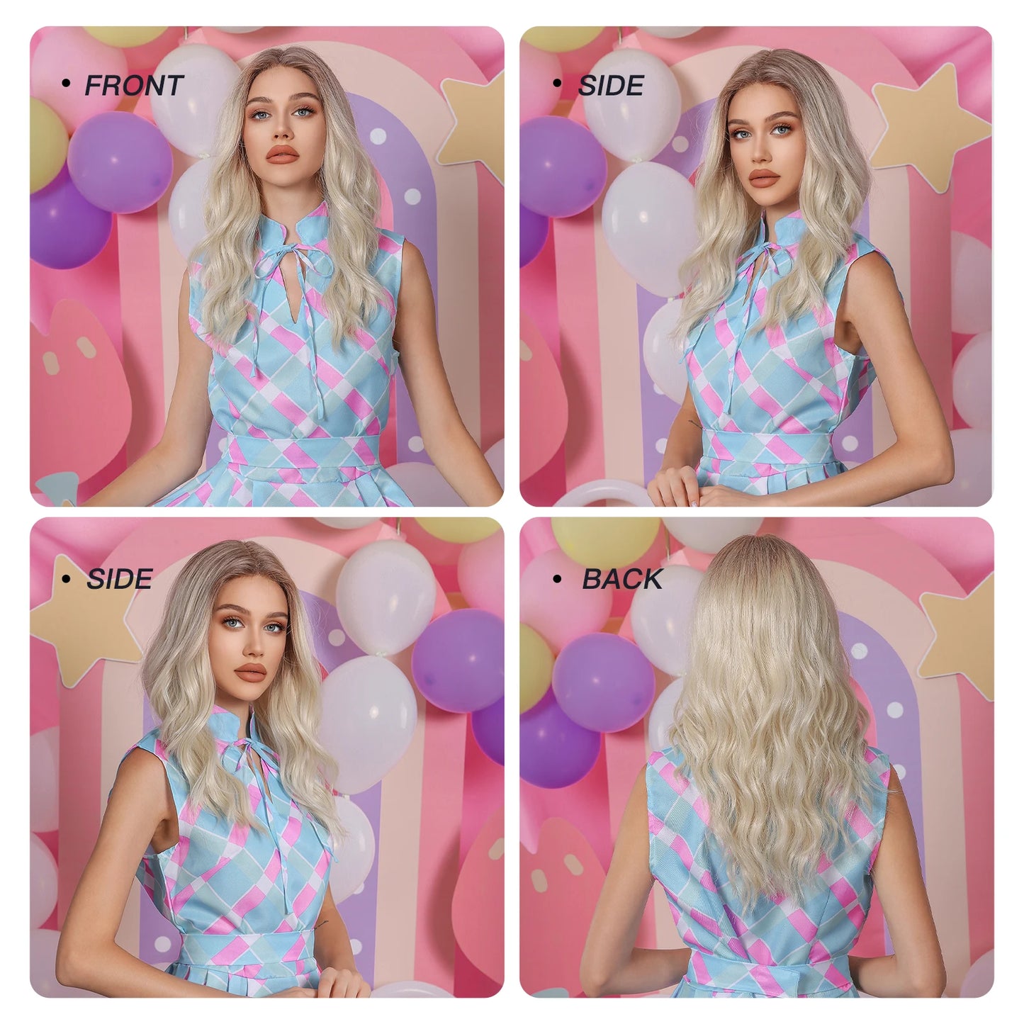 CharmSource 13x6 Lace Synthetic Wig Long Wavy Light Blonde Wigs with Dark Root Women Daily Party Cosplay Wedding High Density