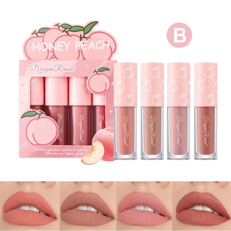 4Pcs/Set Mini Velvet Matte Lip Gloss Non-Stick Cup Lipstick Long-Lasting Fruit Scented Lip Tint Lip Glaze Lips Makeup Cosmetics