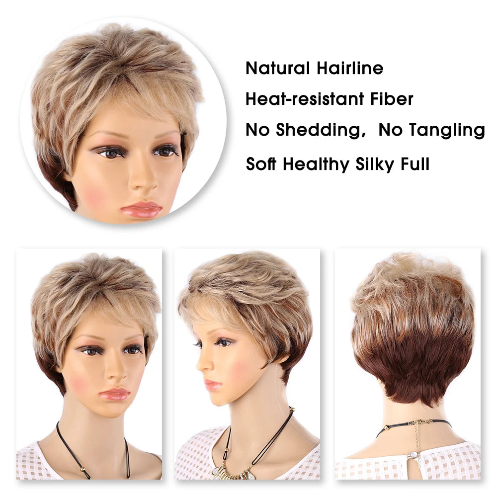 Amir Synthetic Fluffy Short Wigs bonde wig Short Curly Hair Wig Ombre Brown Colors for Daily Use