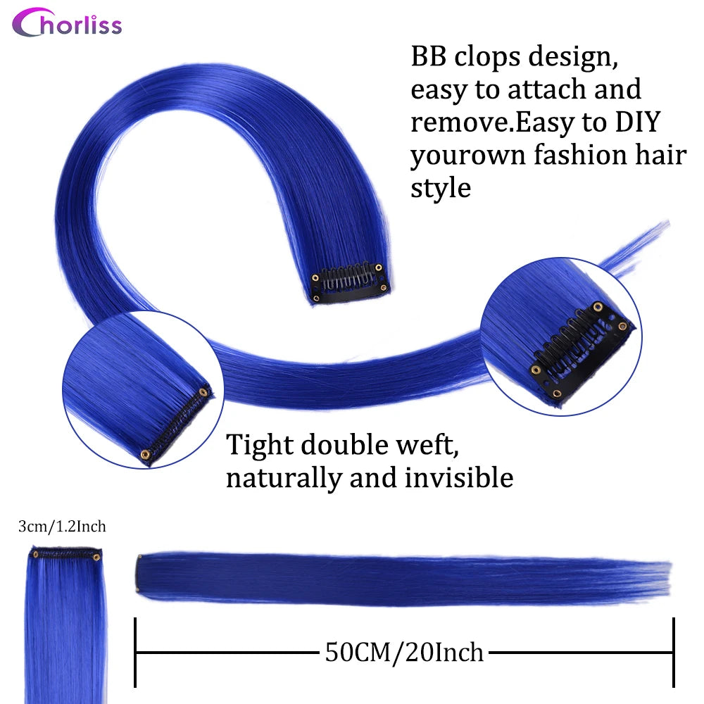 Synthetic Long Straight One Clip In Hair Extensions High Temperature Hairpieces Rainbow Colors Brown For White Women Chorliss