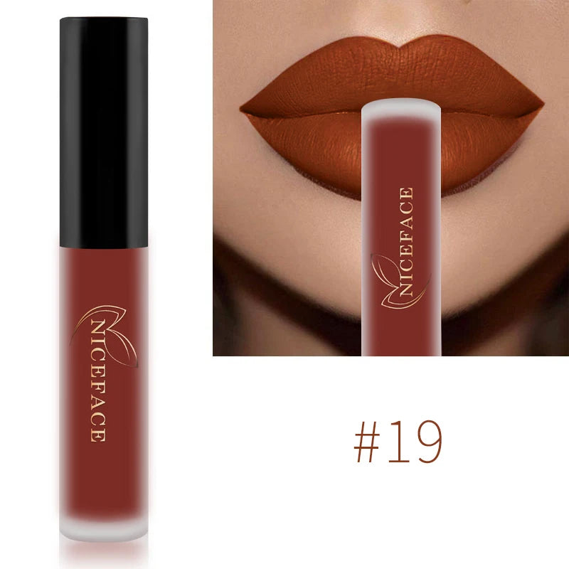 NICEFACE Matte Liquid Lipstick Waterproof Long Lasting Lip Gloss Tint Sexy Red Nude Purple Metallic Lipsticks Makeup Cosmetics