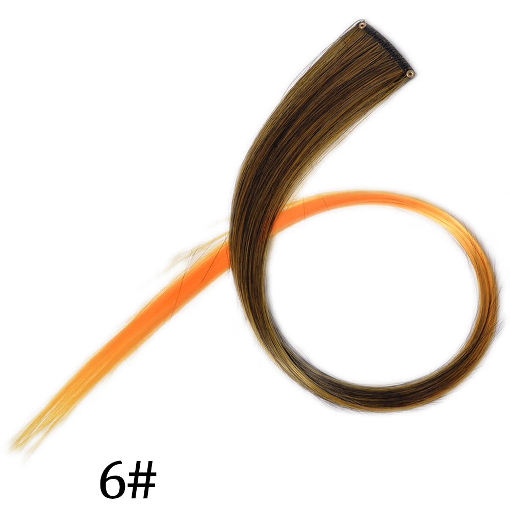 Synthetic Long Straight One Clip In Hair Extensions High Temperature Hairpieces Rainbow Colors Brown For White Women Chorliss