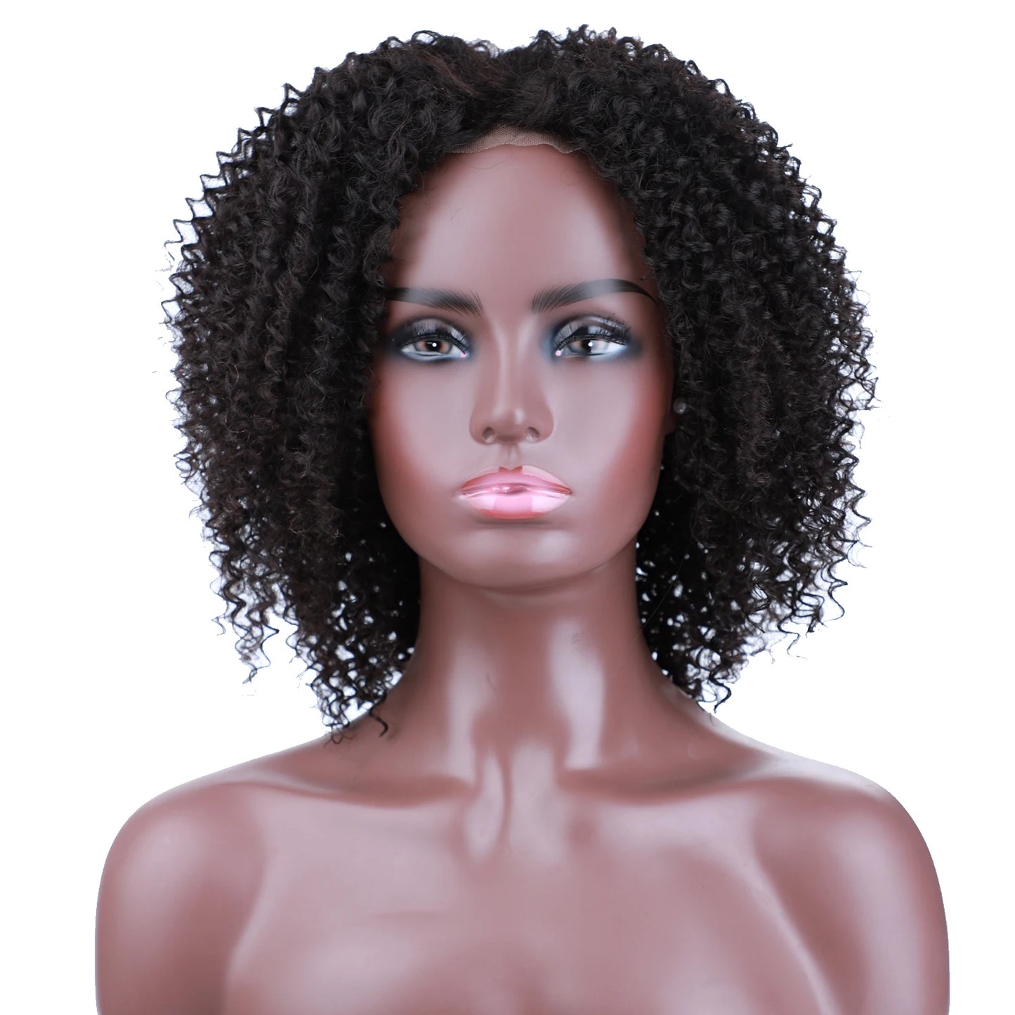 Blice Afro Kinky Curly Middle Part Closure Wig Natural Mixed Synthetic Hair Wigs 16 Inch Black Color For Women