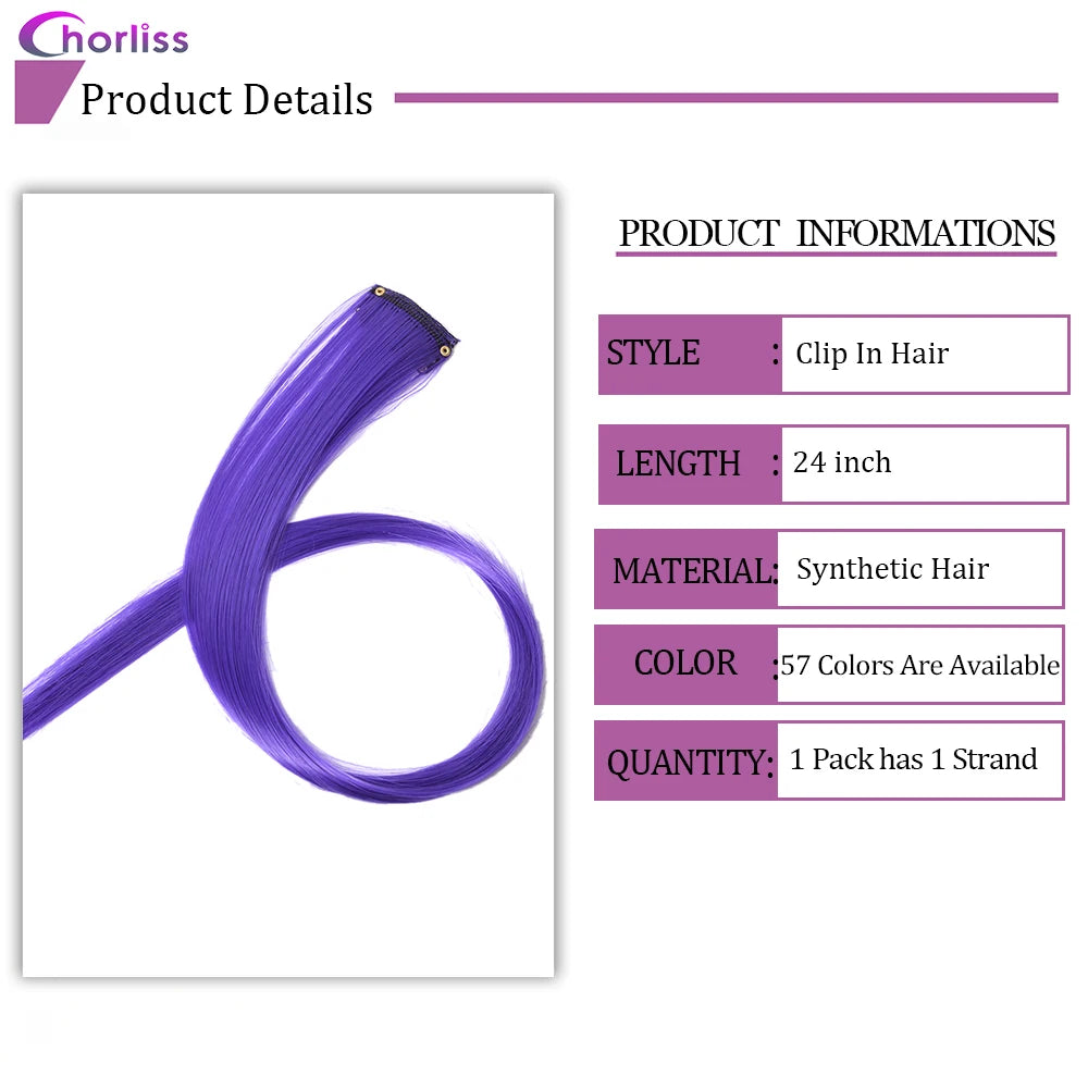 Synthetic Long Straight One Clip In Hair Extensions High Temperature Hairpieces Rainbow Colors Brown For White Women Chorliss