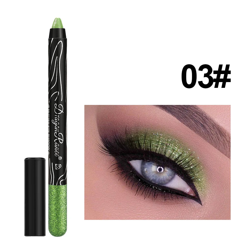 12 Colors Long-lasting Glitter Eyeshadow Pencil Pigment Blue Brown Black Eyeliner Pen Women Fashion Shimmer Eye Shadow Makeup