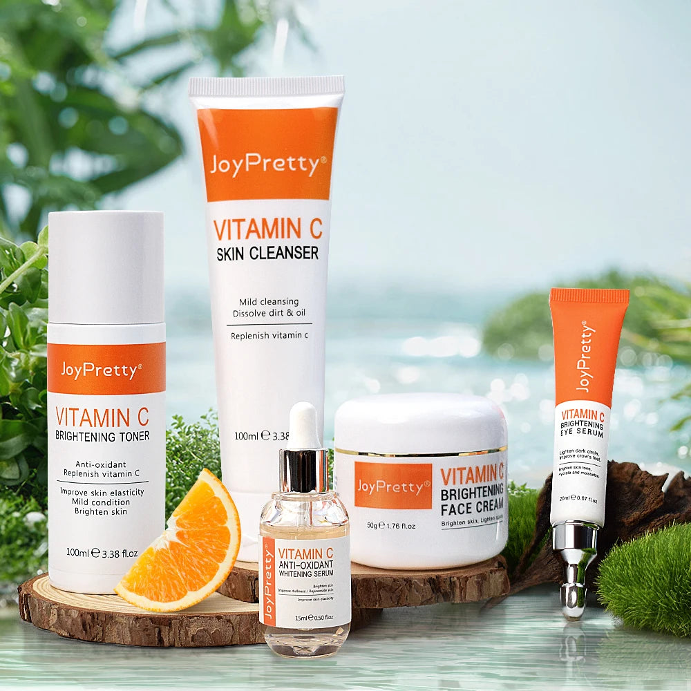 Vitamin C Skincare Set Dark Spots Lightening SPF 50 Whitening Sunscreen Cleanser Serum Cream Dark Circle Skin Care JoyPretty