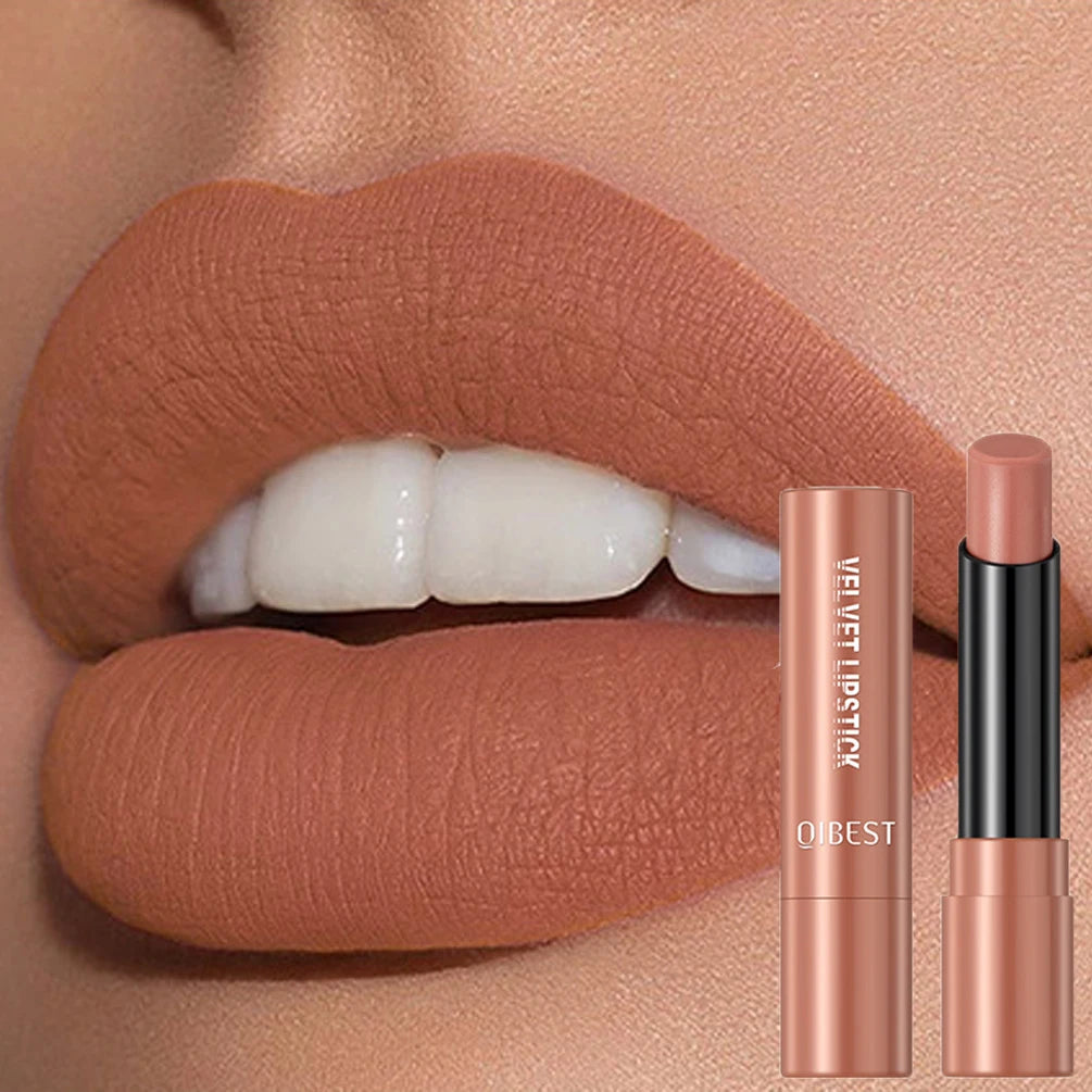 QIBEST Velvet Matte Lipstick Non Staying Cup Moisturizing and Long Lasting Sexy Nude Matte Lip Stick Makeup Korean Cosmetics